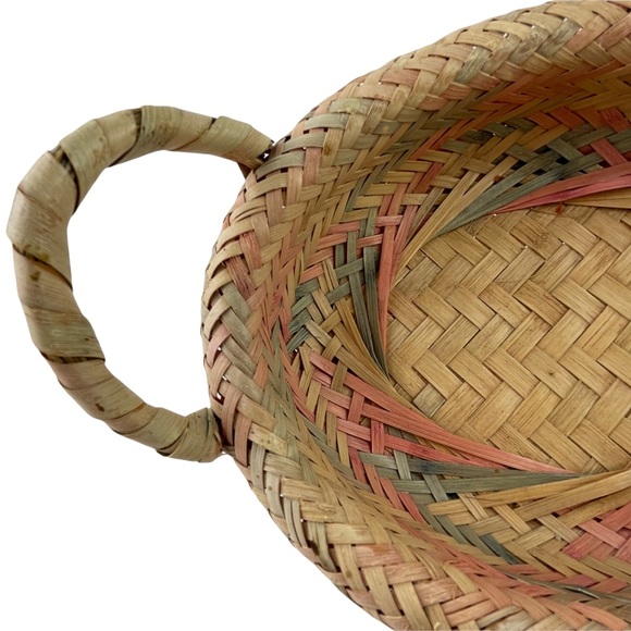 Vintage Cottagecore Rattan Basket Multicolored Ben Rickert Inc Pink Blue Woven - Picture 5 of 12